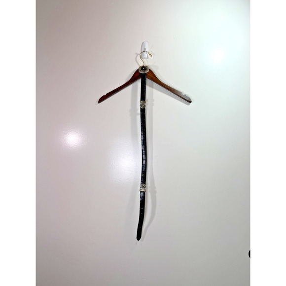 Brighton Women's Reversible Leather Croc Belt Size S 28 Black Brown Brass Silver - Picture 2 of 8